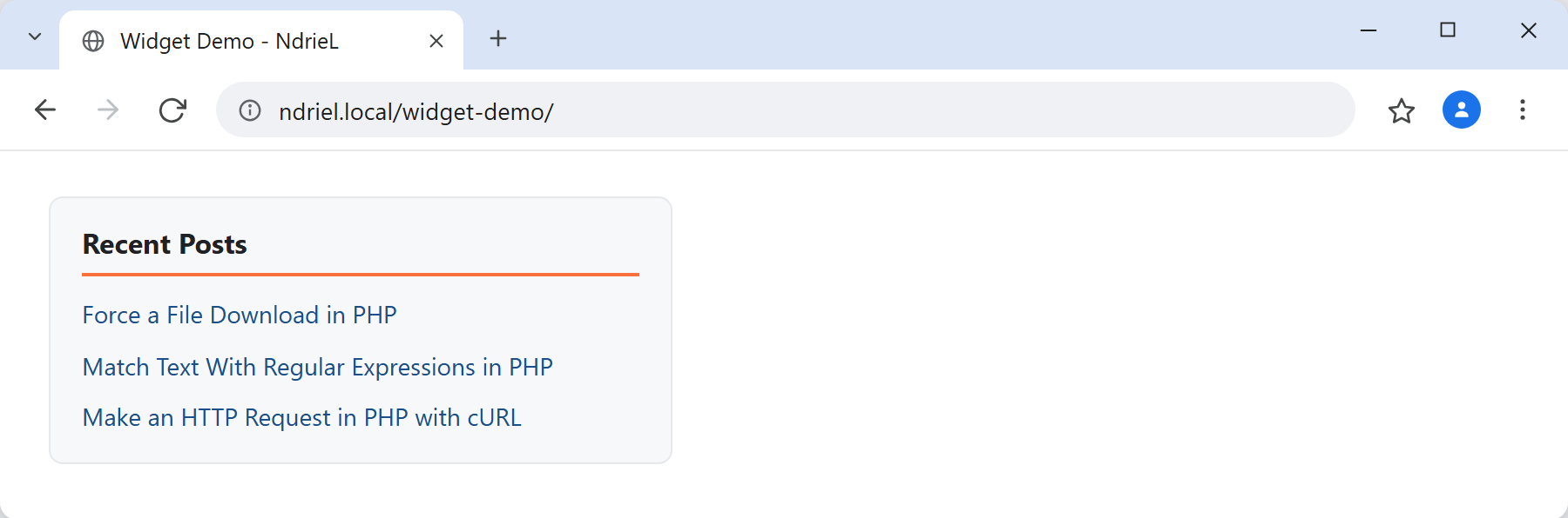 WordPress widget rendered in a sidebar: a 'Recent Posts' box listing three linked post titles.
